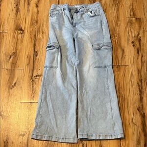 Risen Brand Light Blue Wide-Leg Cargo Jeans